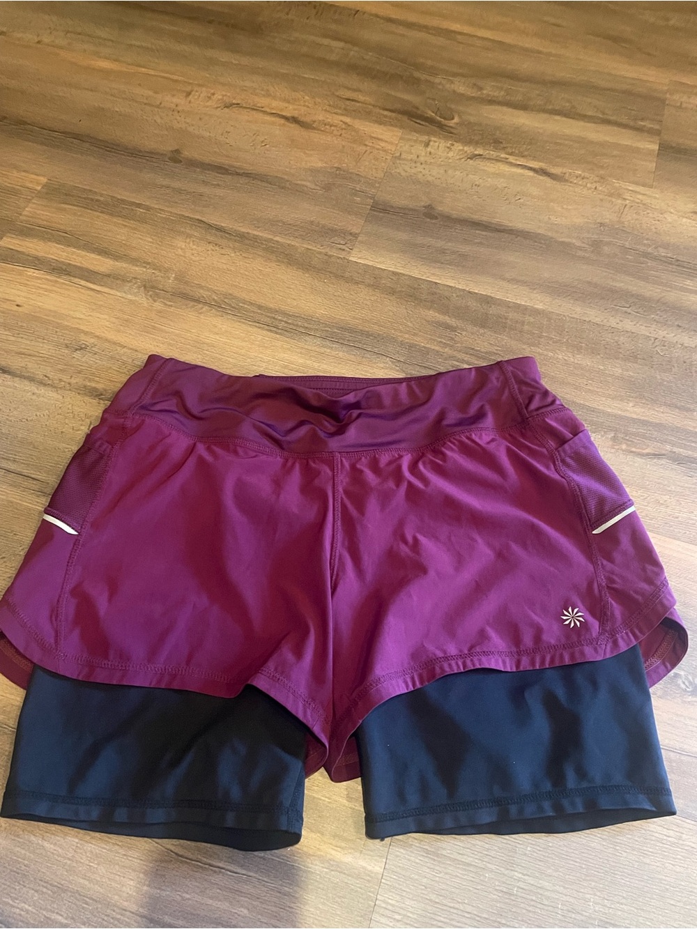 Athleta Berry Athletic Shorts with Black Compression Liner